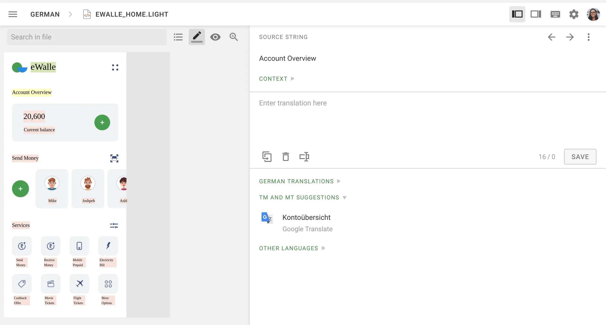 Screenshot of the preview feature in the Crowdin Figma plugin.