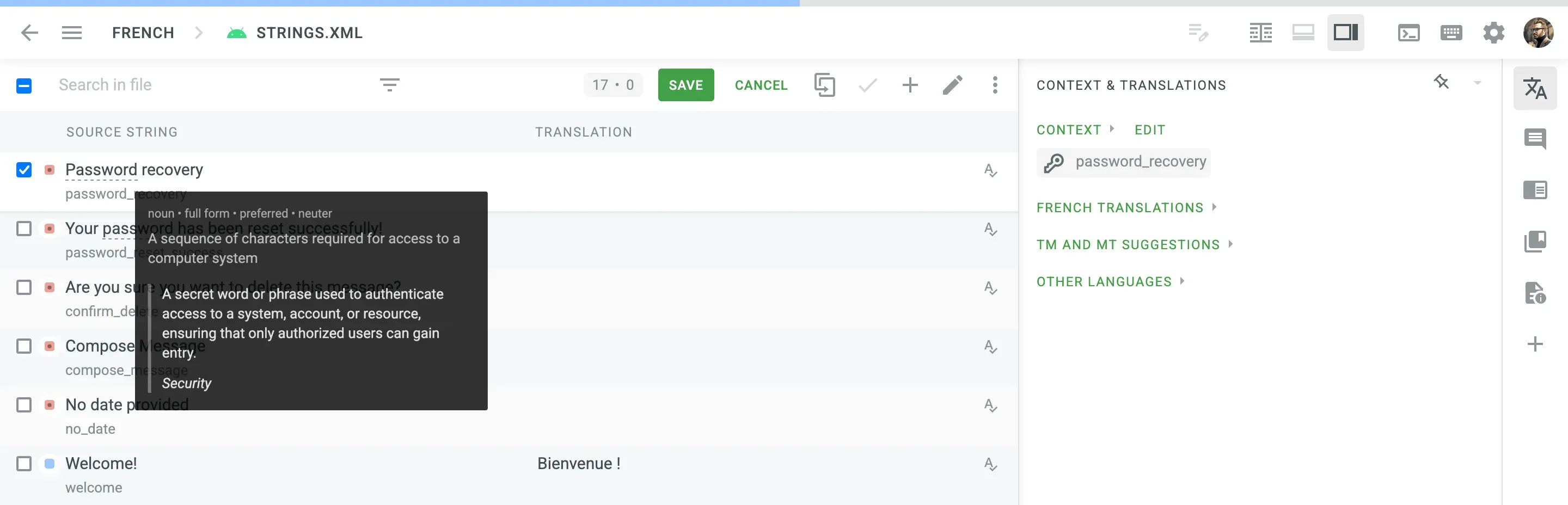 Glossary feature in Crowdin